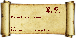 Mihalics Irma névjegykártya